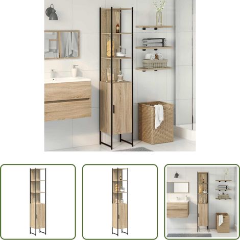 vidaXL Wandmontage - Badezimmerschrank Sonoma 33 x 33 x 185,5 cm Holzwerkstoff (1/5)