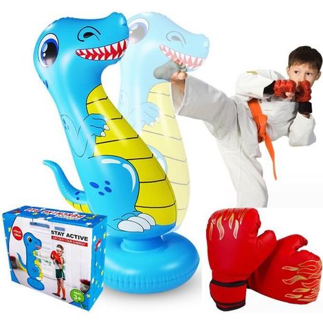 Sac de Frappe - Dinosaure - 120cm - Gonflable - PVC Écologique - Avec Gants de Boxe