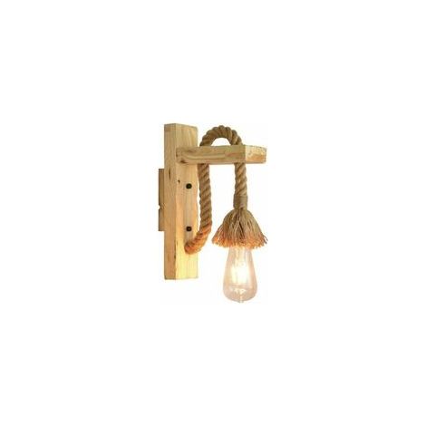 BUNTHAUS Applique Murale LED Industrielle Applique Murale Décorative en Corde de Chanvre en Bois pour Café Hôtel Restaurant Luminaire E27 Base Edison Ampoule Lumière Chaude Incluse