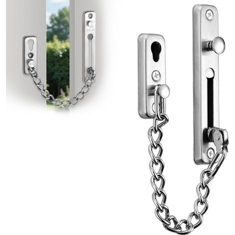 Cadena de acero inoxidable para puerta, cadena para puerta, cerradura de seguridad, cerradura de seguridad privada con 4 tornillos para la puerta principal, etc. (plateada)