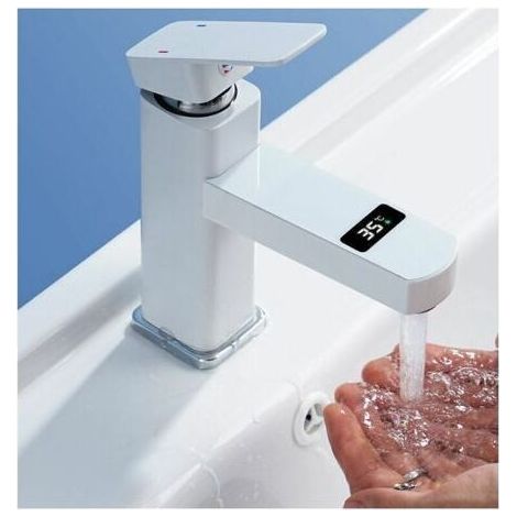 Unique Robinet Lavabo Mitigeur Salle de Bain en Laiton Pure Robinet Salle Bain Mousseur Mitigeur Lavabo Robinetterie Couleur Chromé+Blanc, (1/4)