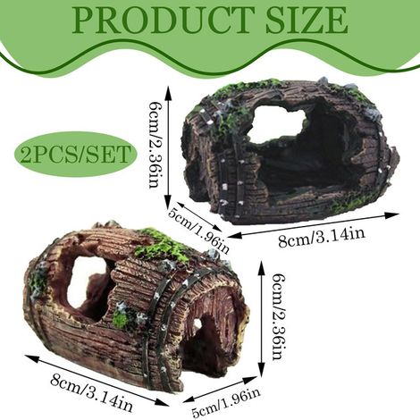 Décoration d'aquarium en résine abri en forme de tonneau de bois pour poissons et crevettes ornement de paysage de aquarium caché lot de 2 (1/5)