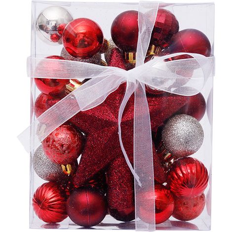 MINKUROW Adornos Navideños, 30 Piezas Adornos Navideños, Juego De Adornos Navideños, Adornos Navideños De Plástico, Para Decorar El Árbol De Navidad Bolas De Árbol De Navidad Con Purpurina, 3cm-Rojo D (1/4)