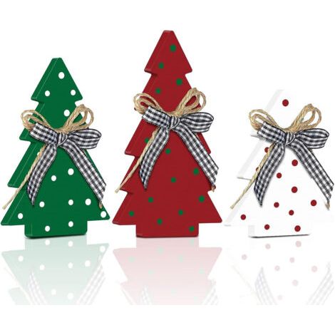 Décoration de table sapin de Noël en 3 pièces, panneau décoratif à carreaux Buffalo pour la maison, décoration d'étagère en bois (1/5)