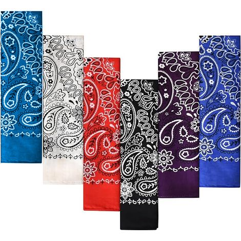 Lot de 6 petits foulards carrés - rouge, blanc, noir, bleu clair, bleu marine et violet foncé