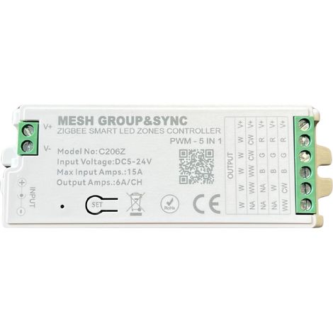 Centralina Controller 5 In 1 ZigBee, RF 2.4G TUYA, Smart Life, Max 15A Tot. (6A/CH) DC5-24V 360W, Per Striscia Led Mono Colore, CCT, RGB, RGBW, RGBCCT