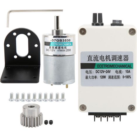 Moteur Réducteur à Vitesse Réglable 12V DC avec Support et Engrenage, Rotation CW/CCW, Modèle XD‑37GB 3530, 200 tr/min