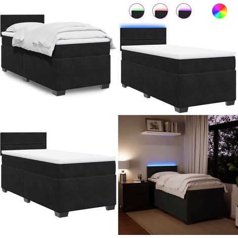 Boxspringbett mit Matratze Schwarz 100x200 cm Samt - Boxspringbett - Doppelbett - Samtbett - Schwarzes Bett - LED Beleuchtung - Home & Living (1/5)