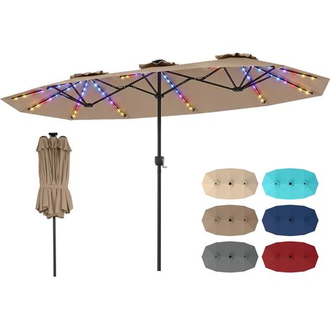 COSTWAY Ombrellone Da Giardino Doppio 4X2 M Terrazzo Con Luce Led E Pannello Solare Ombrellone Spiaggia Esterno Balcone Parasole Antivento Girevole Manovella (1/5)