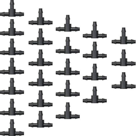 100 pièces Tee Raccord de Tuyau 4/7mm T Raccord Connecteur PVC d'arrosage Buse d'atomisation Goutte à Goutte Micro Spray Irrigation Joint pour Tuyau Systèmes Automatique Outil