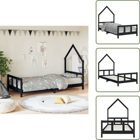 Cama infantil - vidaXL Estructura de cama para niños madera de pino negro 90x190 cm - Cama de casita