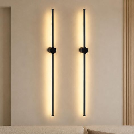 2ER Applique murale LED double pour intérieur - Lampe de couloir noire  longue 100 cm Lampe de salon design moderne 3000 K blanc chaud Orientable Lampe d'escalier pour chambre à coucher, salon (1/5)
