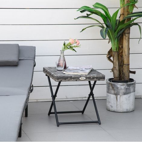 Mesa de jardín plegable 40x40x40 cm de poliratán gris, ahorro de espacio para balcón – MEUBLIV (1/5)