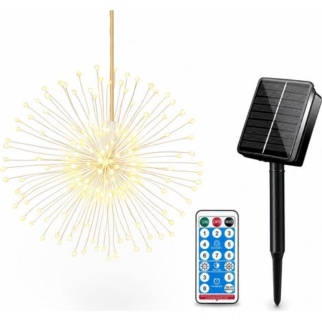 Guirlande LED Solaire Feu d'Artifice, Lot de 4 avec 360 LED Multicolores et Télécommande, Décoration Extérieure Noël Camping (1/5)