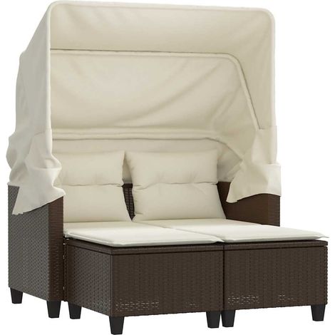 Maison Exclusive - Gartensofa 2-Sitzer mit Dach und Hockern Braun