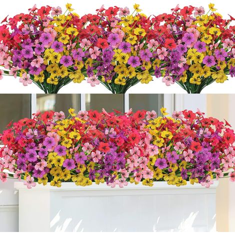 10er-Pack Kunstblumen für draußen, 5 Farben, UV-beständige Kunstblumen, wetterfest, Blumenstrauß-Arrangement für Garten, Balkon, Fenster, Zuhause, Party-Dekoration (1/5)