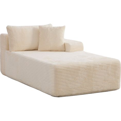 Canapé une place en chenille ivoire avec méridienne, assise en mousse haute résilience 30D, coussin inclus et base antidérapante (1/5)