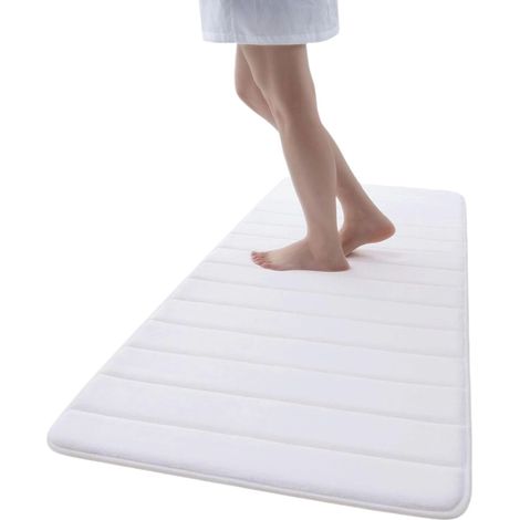 Tapis de bain en mousse à mémoire de forme de 1,5 cm d'épaisseur, 40,6 x 61 cm, doux, absorbant et antidérapant, gris et blanc. (1/5)