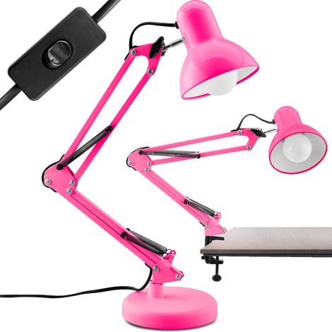 Lámpara de mesa de dibujo TOBI E27 rosa con luz + soporte de mesa (1/5)