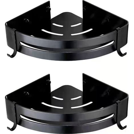 Noir - Lot de 2 étagères d'angle de douche sans perage pour salle de bain - Aluminium - Finition mate (1/5)