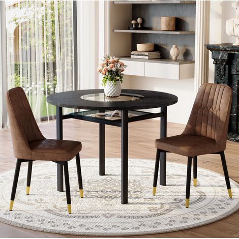 REDOM - Set da pranzo rotondo da 100 cm con 2 sedie, in MDF e metallo intrecciato, marrone e nero (1/5)