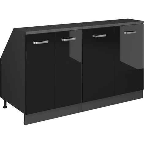 Meuble sous pente R-Line, Noir Haute brillance, 140cm Lot de 2 caissons 60 cm de profondeur, Vicco