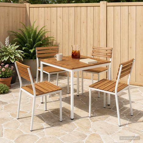 vidaXL Mesa de cena de jardín Natural y Blanco 80 x 80,5 x 75 cm (1/5)
