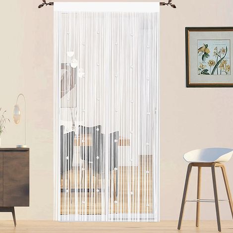 Rideau Fil Rideau De Porte en Perles Rideaux Mouche pour Porte Exterieur Moustiquaire Rideau Anti Mouches Exterieur Cloison De Séparation De Pièces (Blanc 200x200cm) (1/5)