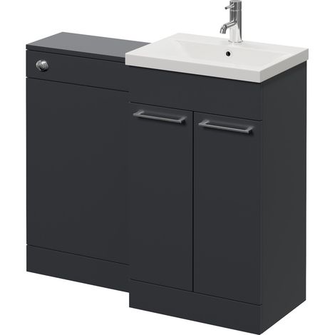 Napoli 390 Gloss Grey 1000mm 2 Door Vanity Unit Toilet Suite with Glide Basin - 1000mm - Chrome 160mm HandleWithout Kingston Toilet Pan