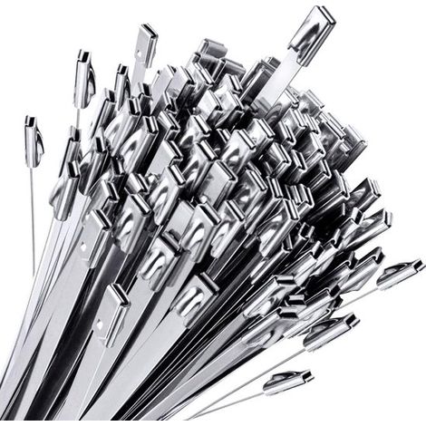 100 sujetadores metálicos multifuncionales autoblocantes de acero inoxidable de 30 cm (11,8 pulgadas). Adecuados para fijar cercas (1/4)