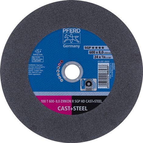 PFERD TOOLS Stationäre Trennscheibe T 600x8,0x60mm "hart" HD CAST+STEEL für Guss/Stahl 100m/s 5 Stk (1/5)