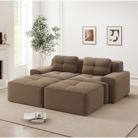 REDOM - Divano modulare in corduroy, comfort effetto nuvola, seduta profonda, senza montaggio, marrone (1/5)