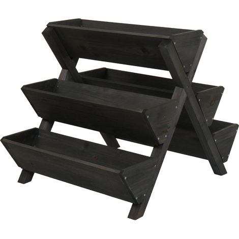 [NON UTILIZZATO] Fioriera a scala HHG-646, per erbe piante giardino ripiani rialzati, 5 vasi 56x56x70 per esterno legno MVG, antracite (1/5)