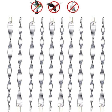 (Silver) 10 Pieces Bird Deterrent, Reflective Bird Deterrent, 30cm 360 Degree Reflective Luminous Spiral for Balcony, Fruit Trees, Vegetable Gardens.