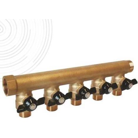 Ayor – Collecteur de nourrice 3/4 MF – 5 sorties 1/2 avec vannes intégrées – Laiton brut résistant à la corrosion – Entraxe 50 mm