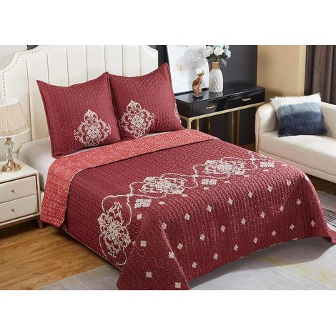 Couvre lit boutis 2 Places 220x240cm Dessin imprimé avec 2 Taies 65x65cmB-1-121