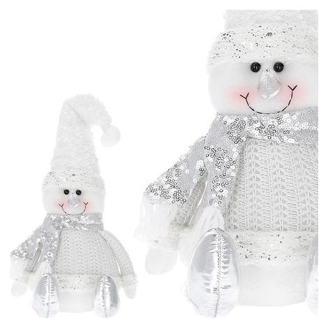 SPRINGOS Schneemann, sitzende Figur, 40 cm, Silberfarbe, Schmuckfiguren, Weihnachten, Weihnachtsdekoration, Weihnachtsschmuck