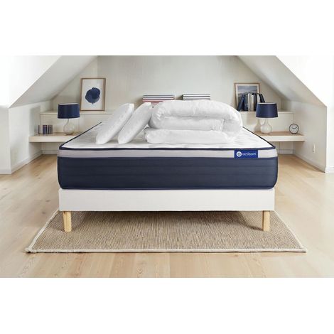 Pacchetto letto completo - Materasso 200x200cm + Box spring con doghe (kit) + 2 cuscini + Piumino - Actimemo Max (1/5)