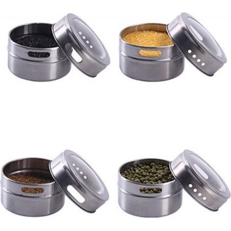 Oak & Steel – 4 pots à épices magnétiques en acier inoxydable de haute qualité avec couvercles transparents (100 ml) – faciles à ouvrir (1/5)