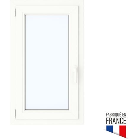 Fenêtre PVC 750x600mm blanc – ouvrant à la française – 1 vantail – dormant monobloc 120mm – vitrage granité