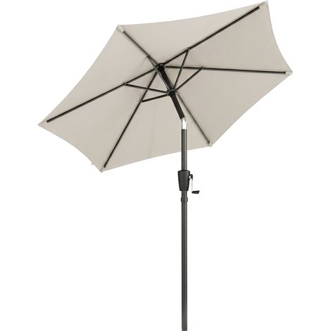 Ombrellone da Giardino Inclinabile 2x2 m a 6 Stecche con Manovella, in Metallo e Poliestere Grigio Chiaro