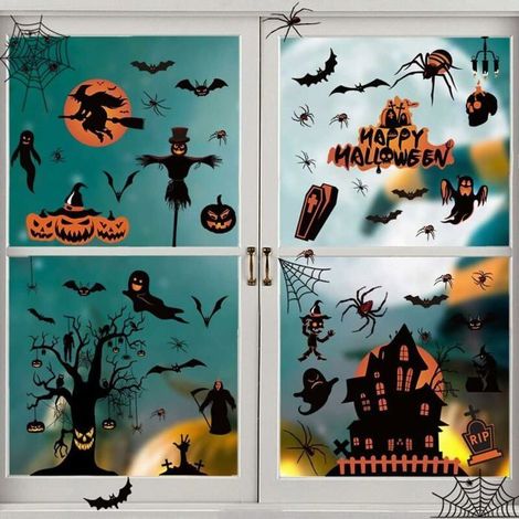 Lot de 8 autocollants de fentre Halloween dcorations statiques pour fentres et murs Odipie (1/4)