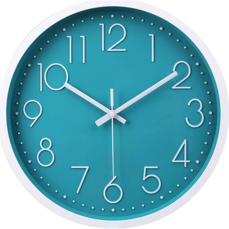 Moderne Horloge Murale Mute Silencieuse Pendule Murale pour La Chambre Cuisine Salon - Bleu-30CM (1/4)