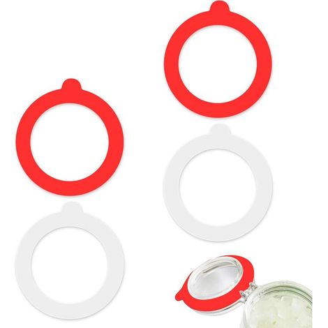 Set mit 4 Dichtungsringen für Einmachgläser, 68 mm, aus Gummi, für Weck-Gläser, Silikon (rot + weiß) (1/5)