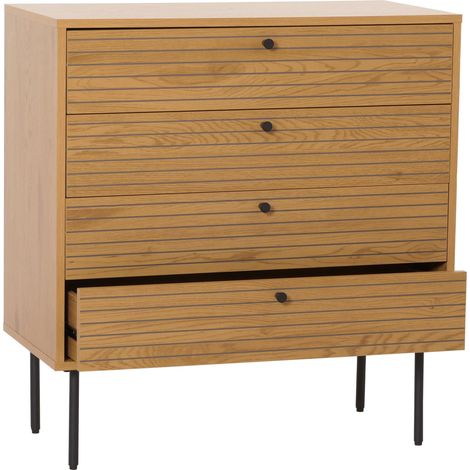 Kommode HHG-093, Sideboard Schrank , 4 Schubladen, skandinavischer Stil Metall Holz Melamin MVG 85x80x40cm natur