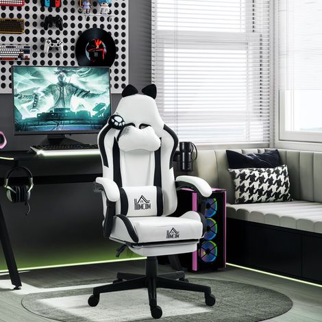Chaise gaming ergonomique avec Oreilles de Chat. fauteuil gamer avec dossier inclinable. 65 x 62 x 124 cm. blanc