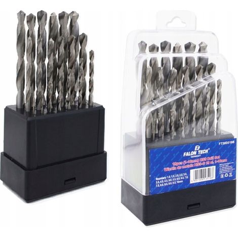 Coffret de 19 forets HSS pour métaux, 1-10 mm, DIN 338, Falon-Tech