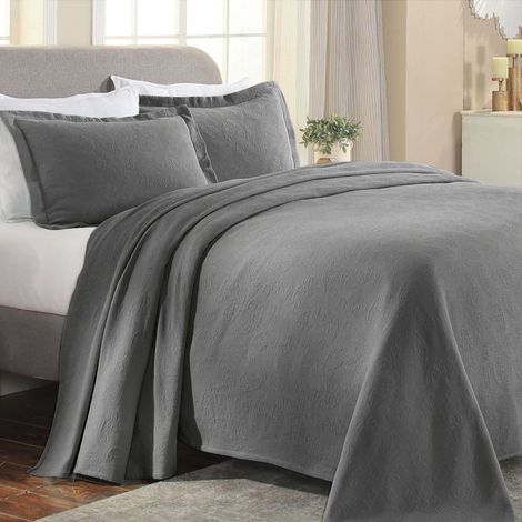 Superior Paisley Jacquard Matelassé Copriletto, Cotone, Grigio, Completo