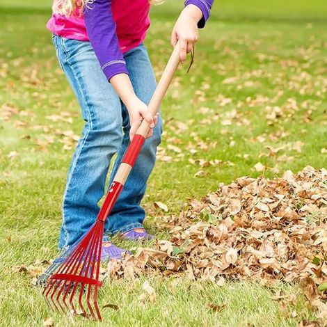 Râteau pour enfants avec manche en bois dur, râteau à feuilles, râteau de jardin pour enfants, râteau à pelouse, râteau de jardinage, outil de jardinage, cadeau (1/5)