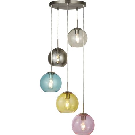 Plafoniera Contemporanea Acciaio Argento Vetro Multicolor 5 Luci E27 (1/5)